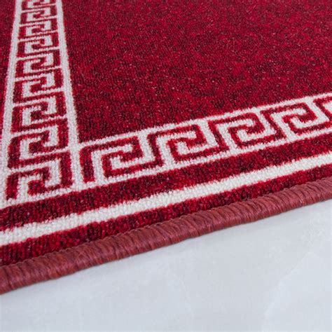 Red White Geometric Bordered Non Slip Washable Kitchen Utility Mat