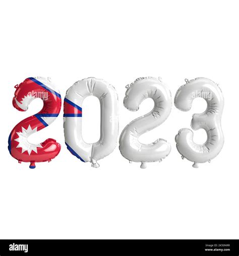 3d illustration of 2023 year balloons with Nepal flag isolated on white ...