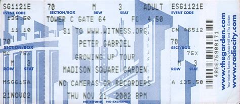 Ticket – Madison Square Garden – New York – 21st November – The Genesis Archive