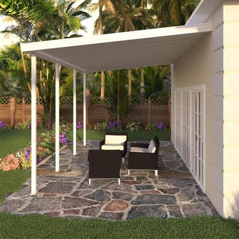 Integra 10 ft. x 16 ft. White Aluminum Attached Solid Patio Cover with 4-Posts Maximum Roof Load ...