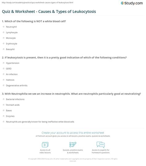 Quiz & Worksheet - Causes & Types of Leukocytosis | Study.com