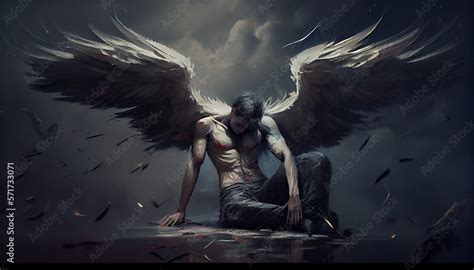 Fallen angel with dark wings, painting, Generative AI Stock ...