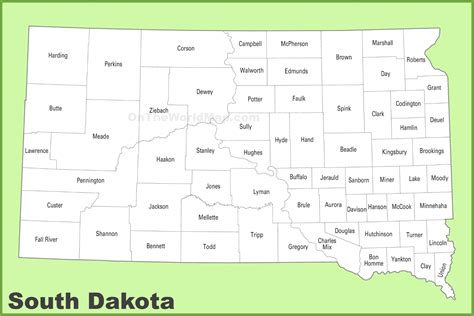 South Dakota county map - Ontheworldmap.com