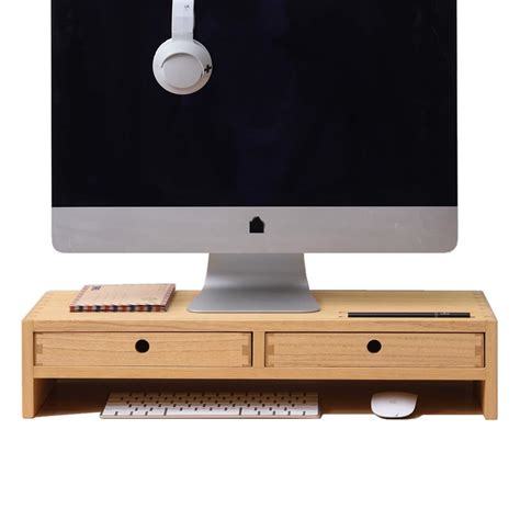 Buy Kirigen Wood Monitor Stand with 2 Drawers - Computer Arm Riser Desk ...