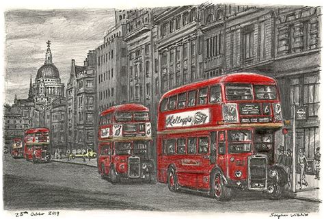 Original Drawing of London RTW buses at Fleet street