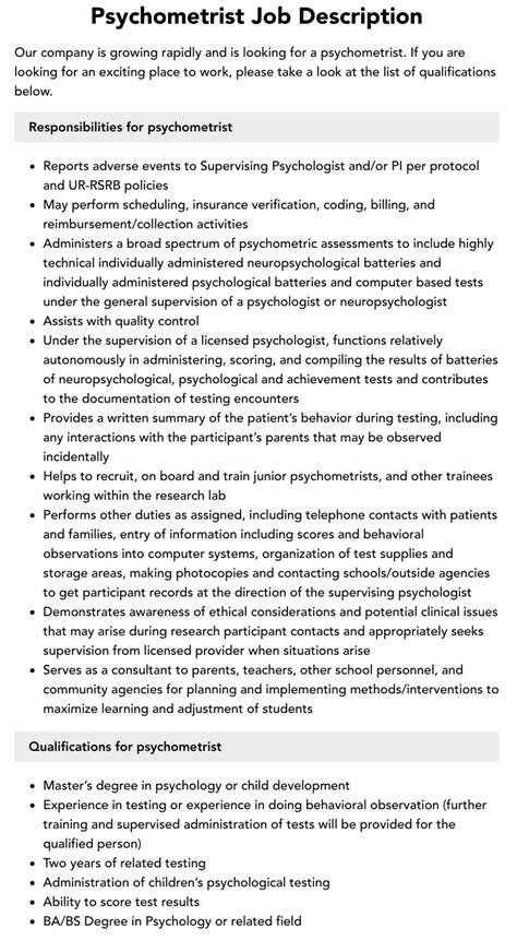 Psychometrist Job Description | Velvet Jobs