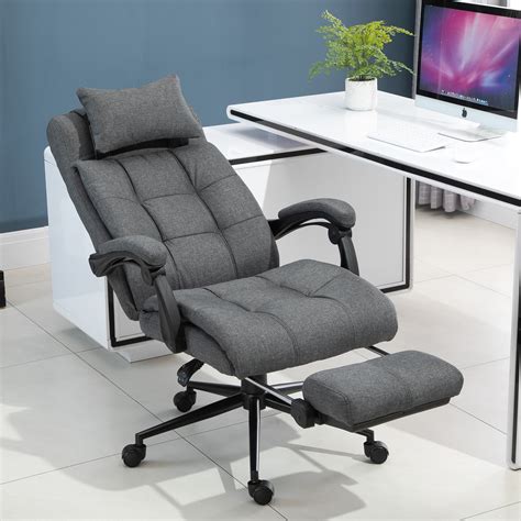 Reclining Office Chair Adjustable Rolling Swivel Chair Footrest Linen | eBay