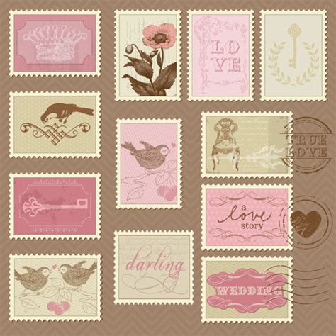 Wedding with love postage stamps vintage vector Vectors graphic art ...