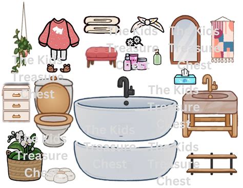 Inspired Toca Boca 2 Pages Paper Bathroom 2 Furniture, Background, and Accessories / Printable ...