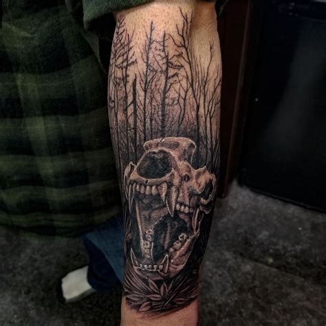 bear skull and forest tattoo | Skull tattoo design, Skull sleeve tattoos, Tattoos for guys