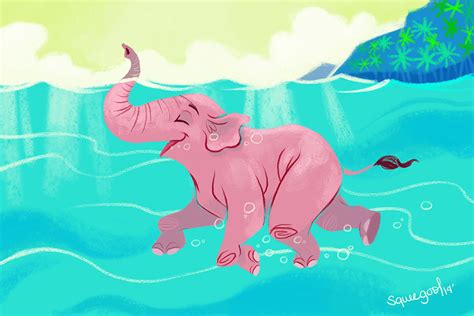 One happy elephant and it turns pink underwater ....