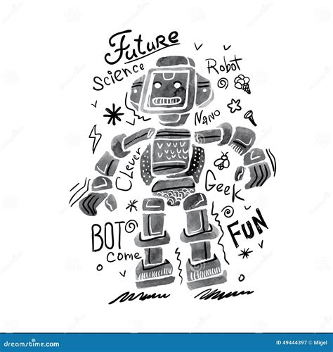 Poster watercolor robot stock vector. Illustration of humanoid - 49444397