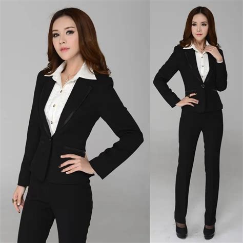 New 2015 Autumn and Winter Formal Women Pant Suits Work Wear Blazer Female Office Uniform Styles ...