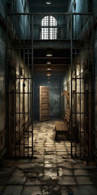 Eerie Photo Realistic Prison Room With Rustic Decor And Cell Bars ...