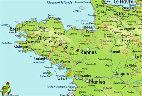 Hiking Map of Bretagne | Brittany map, Brittany france map, Brittany france