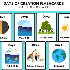 Days of Creation Flashcards, Sunday School Lesson, Bible Story Activity ...