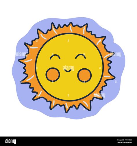 Total lunar eclipse. Or smiling sun in the sky. Colorful vector isolated illustration hand drawn ...