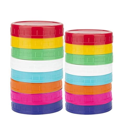 16 Pack Colored Plastic Mason Jar Lids -8 Wide Mouth & 8 Regular Mouth Ball Mason Lids,Anti-Slip ...