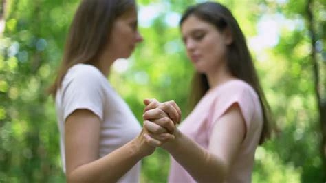 Lesbians Couple Kissing and Holding Hands, Trustful Relationship, Lgbt ...