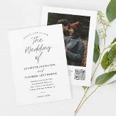 Modern Script Black and White QR code Wedding Invitation | Zazzle