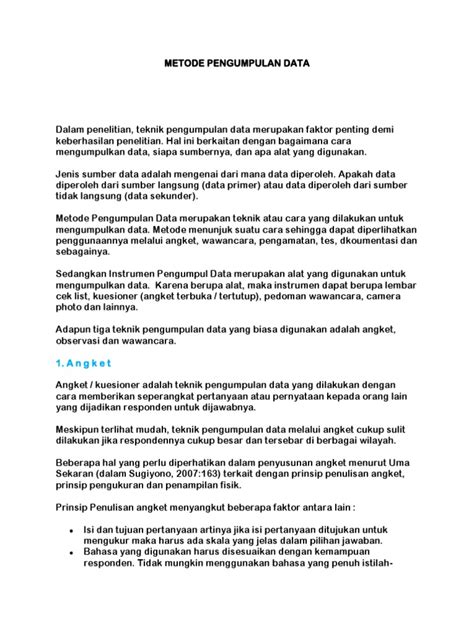 Metode Pengumpulan Data Observasi Dan Wawancara