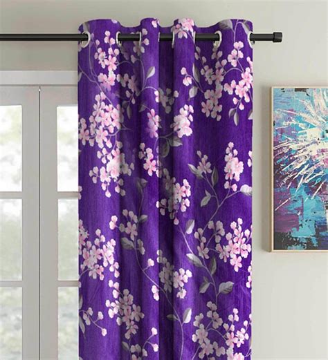Buy Purple Blackout Polyester 5 feet Eyelet Window Curtains Set of 2 by Cortina Online - Floral ...