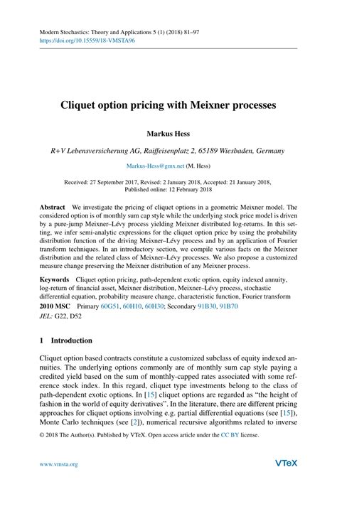 (PDF) Cliquet option pricing with Meixner processes