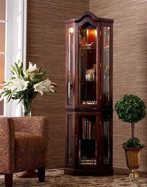 Antique Corner Curio Cabinet with Light Glass Shelves Mirrored Back Mahogany # ...