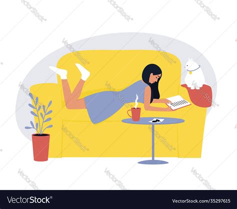 A woman is reading a book with a cat Royalty Free Vector