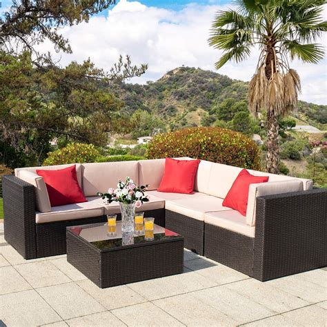 Walnew 6 Pieces Outdoor Furniture Patio Sectional Sofa Sets All Weather ...