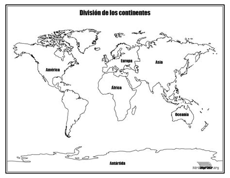 División de los continentes con nombres para imprimir en PDF 2024 | Mapamundi dibujo ...