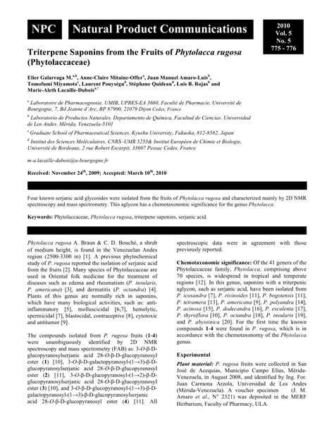 (PDF) Triterpene Saponins from the Fruits of Phytolacca rugosa (Phytolaccaceae)