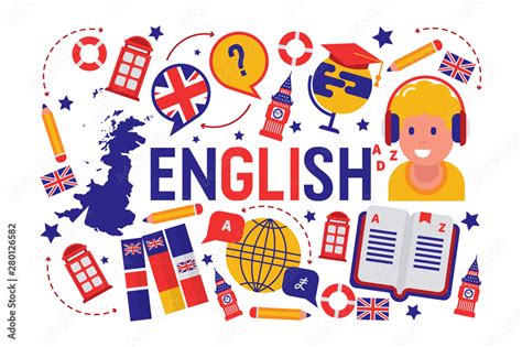 British english language learning class vector illustration. Brittish ...