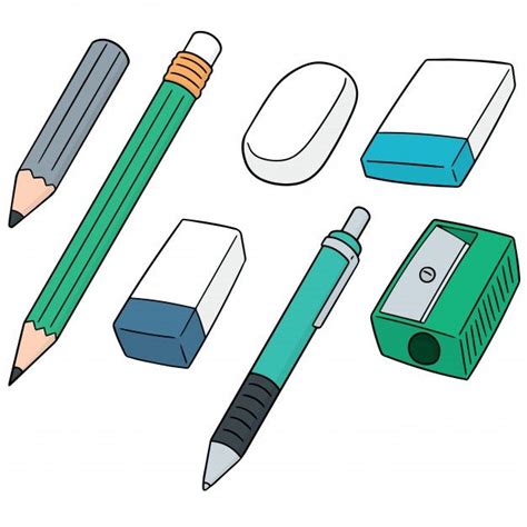 pencils, eraser and sharpener on white background