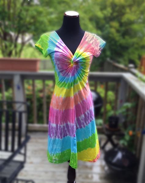 Tie-Dye Pastel Rainbow Twist Front Dress with Short Sleeves