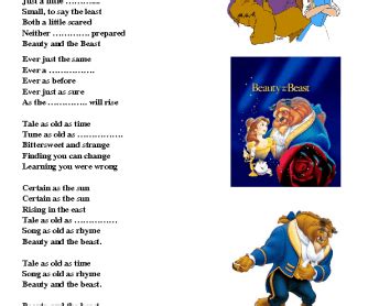 Song Worksheet: Beauty and the Beast | Songs, Writing curriculum ...