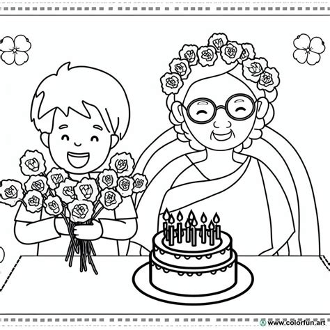 Coloring page for grandma's birthday with flowers Download or Print for free