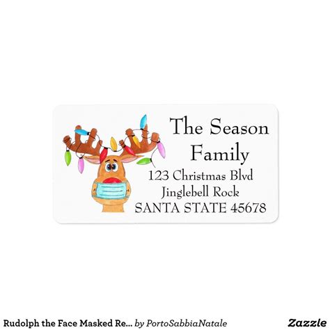 Rudolph the Face Masked Reindeer Label | Zazzle | Christmas address labels, Christmas return ...