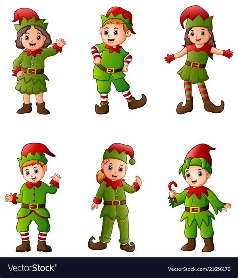 Set of cartoon christmas elves isolated white back | Duende do natal, Elfos, Desenhos natalinos