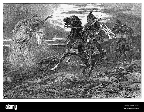 Macbeth banquo encounter three witches Black and White Stock Photos ...