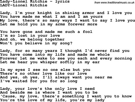 Love Song Lyrics for:Lady-Lionel Ritchie