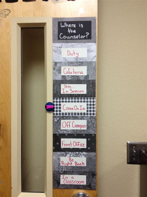 Counselor's door. "Where is the Counselor" | Counseling office decor, School counseling office ...