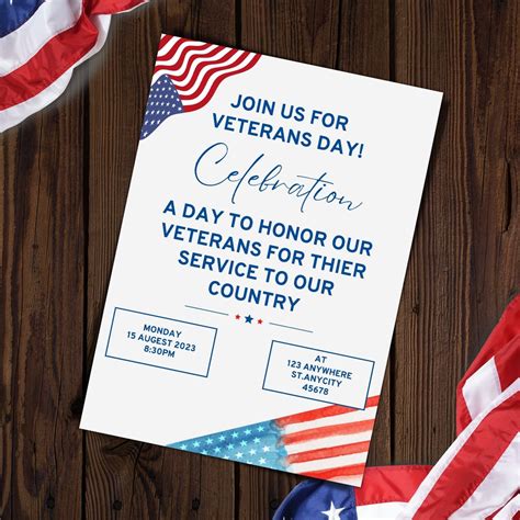 Veterans Day Invitation Template, Celebrate Veterans Day, Poster Size, November 11th, Digital ...