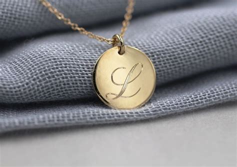 Solid 14k gold personalized necklace initial necklace disc