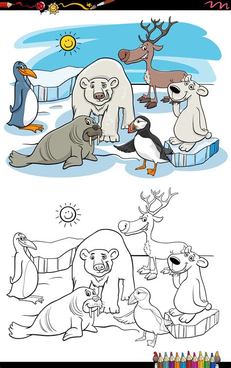 cartoon polar animals characters group coloring page 11536018 Vector Art at Vecteezy