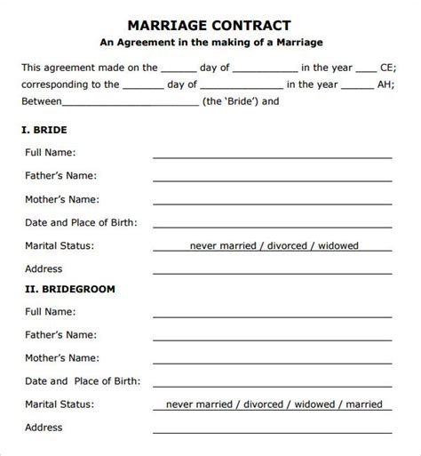 Marriage Contract Sample | Business Mentor