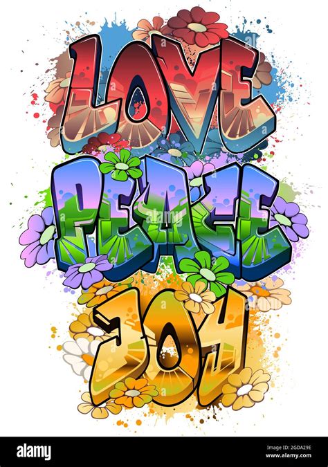 Love Peace Joy in Graffiti Art Stock Photo - Alamy