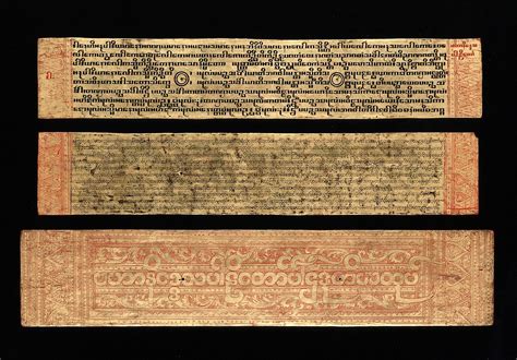 Burmese-Pali manuscript copy of the Buddhist text Mahaniddesa, showing three different types of ...