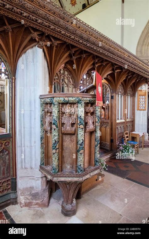 Interior of the Old English Parish Church of St Mary and St Gabriel in Stoke Gabriel, Devon ...