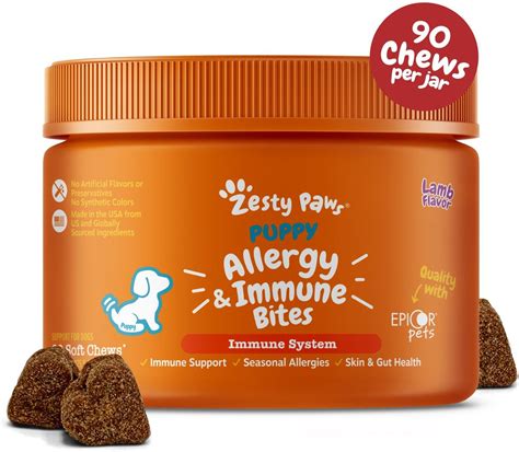 ZESTY PAWS Puppy Allergy & Immune Bites Lamb Flavor Soft Chews Allergies, Immune, & Gut Support ...